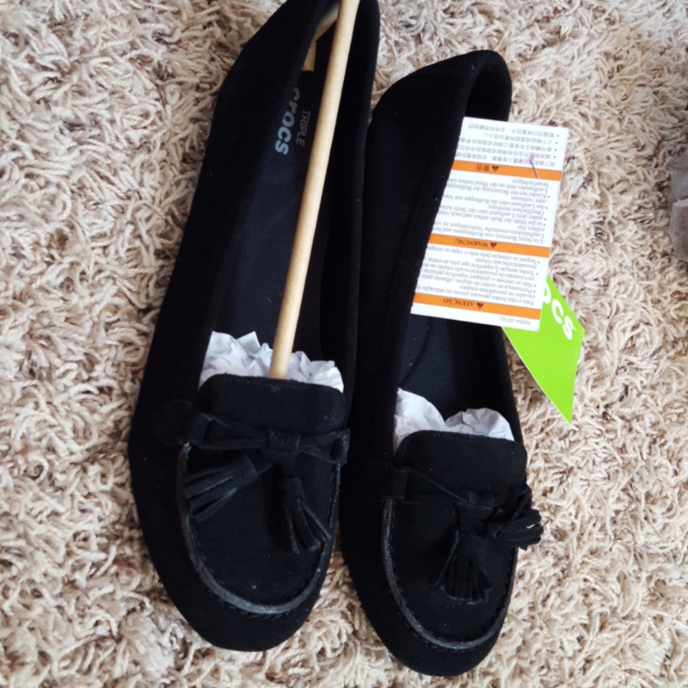 Crocs black tassel loafer shoes leather